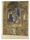 MANUSCRIPT LEAF.  Vellum leaf from a Latin Book of Hours with miniature of the Adoration of the Magi.  France, 15th century